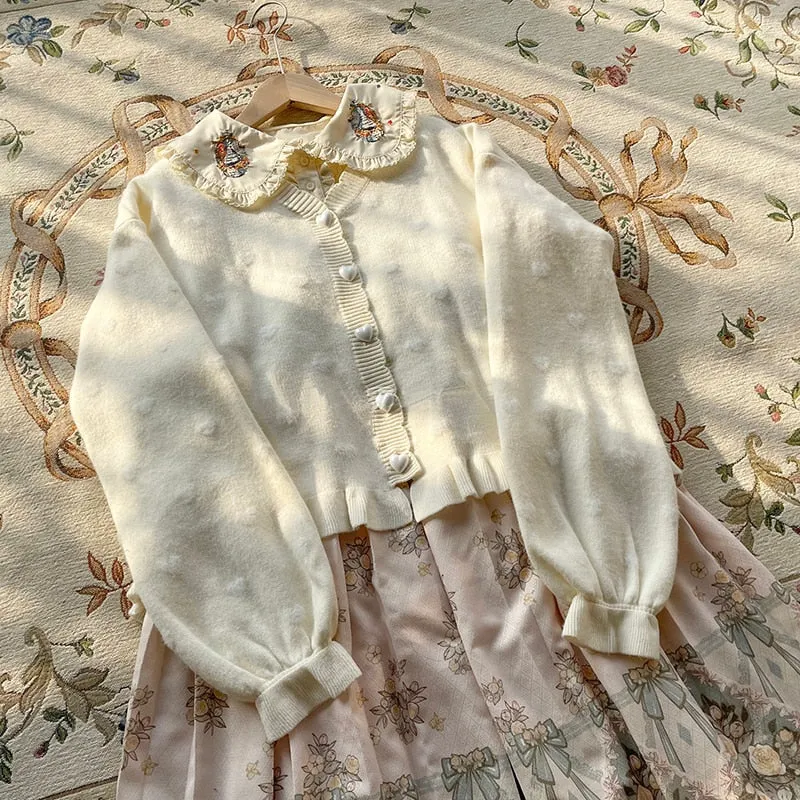 Kawaii Sweet Lolita Coquette Dollette Aesthetic Pastel Heart Print Cardigan