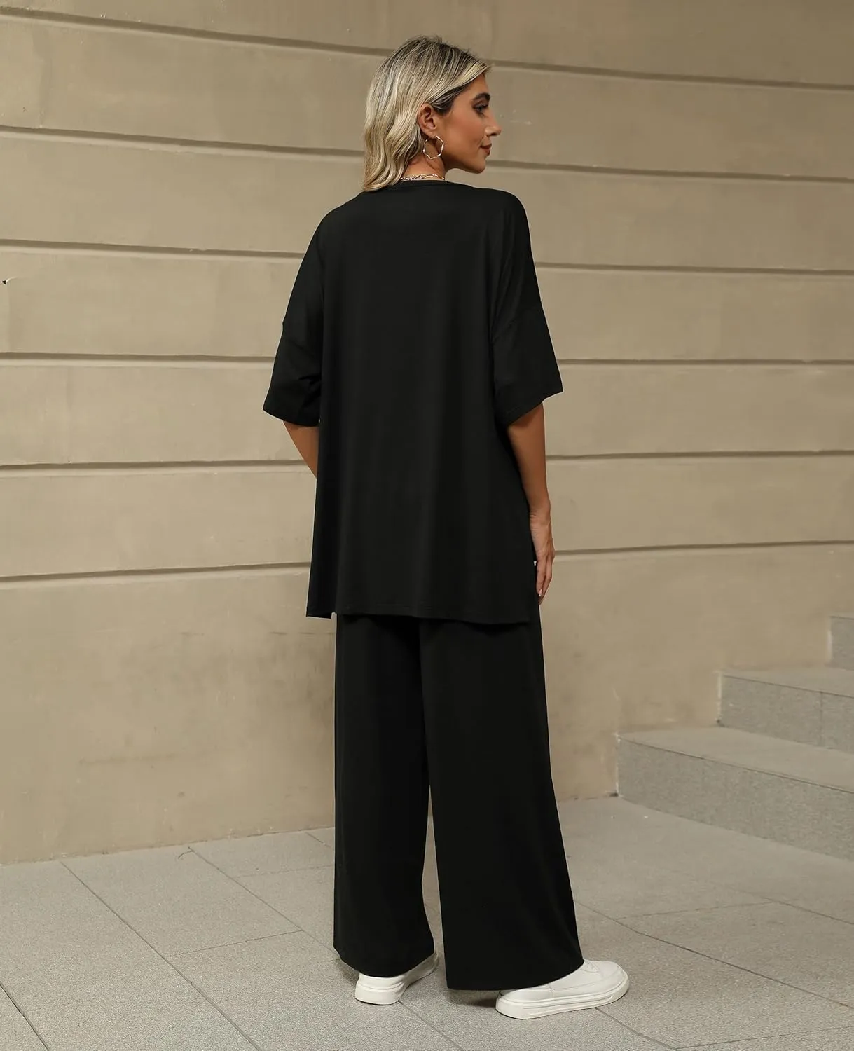 KevaMolly 2 Piece Lounge Set for Women Postpartum Oversized Tops and Wide Leg Pants Soft Comfy Pajamas Set 2 Piece Outfits