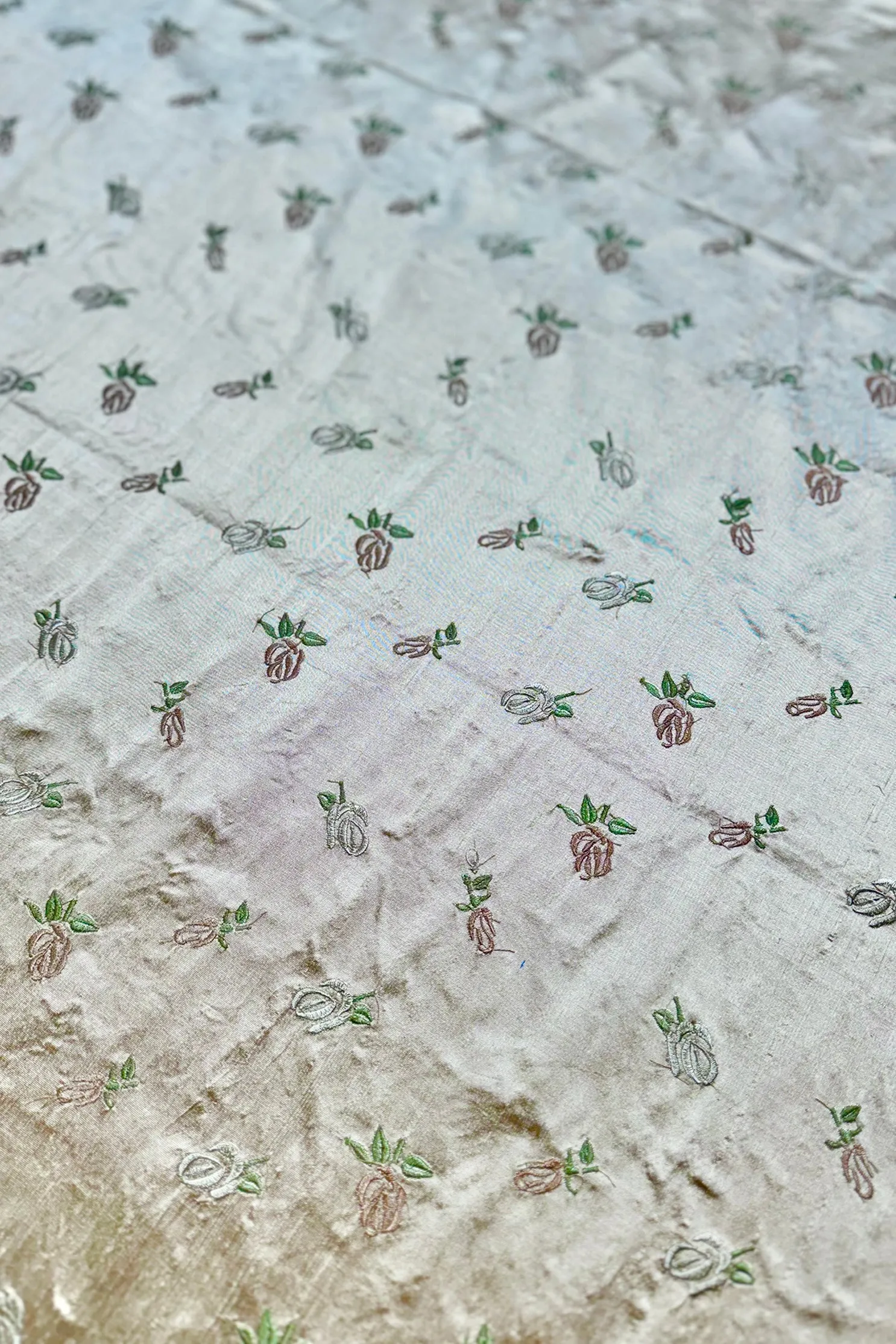 Khaki/Multicolor Embroidered Dupioni Silk MED-205