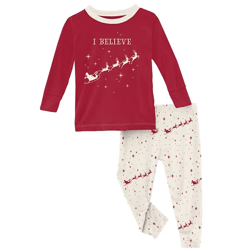 Kickee Pants Graphic Tee Pajama Set - Natural Flying Santa