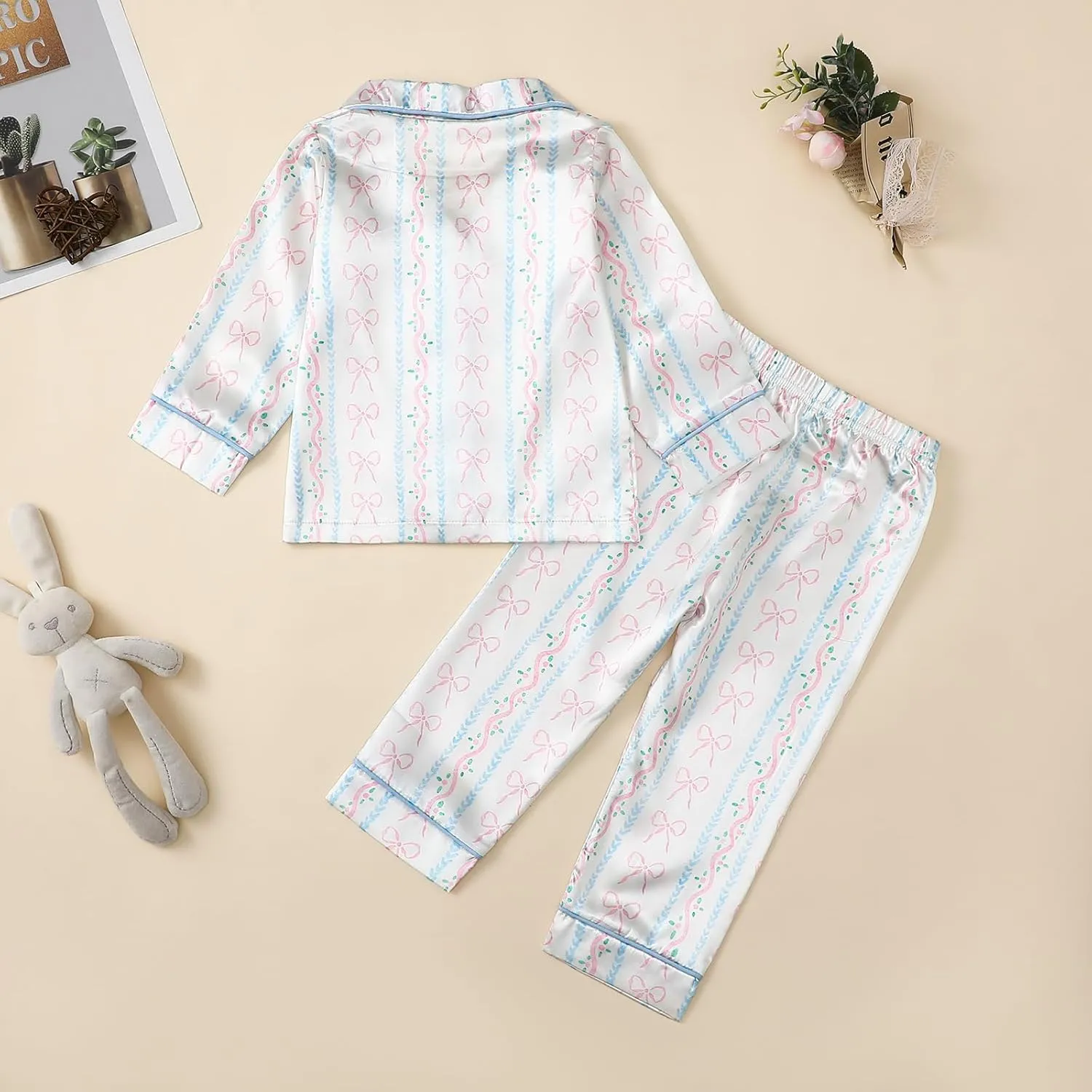 Kids Baby Girls Satin Pajamas Set Valentines Heart Print Pajamas Button Shirt Pj Pants Toddler 2 Piece Pjs Sleepwear