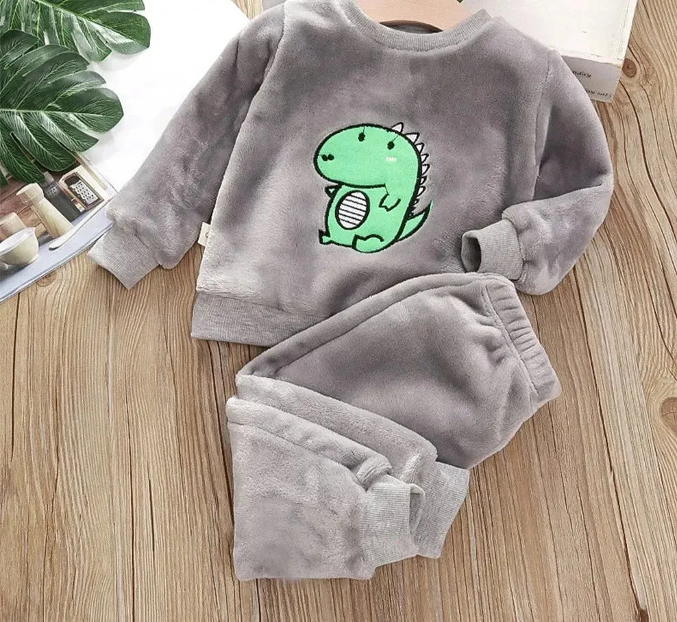 Kids Bear Leader Design Thick Coral Velvet Homewear Set