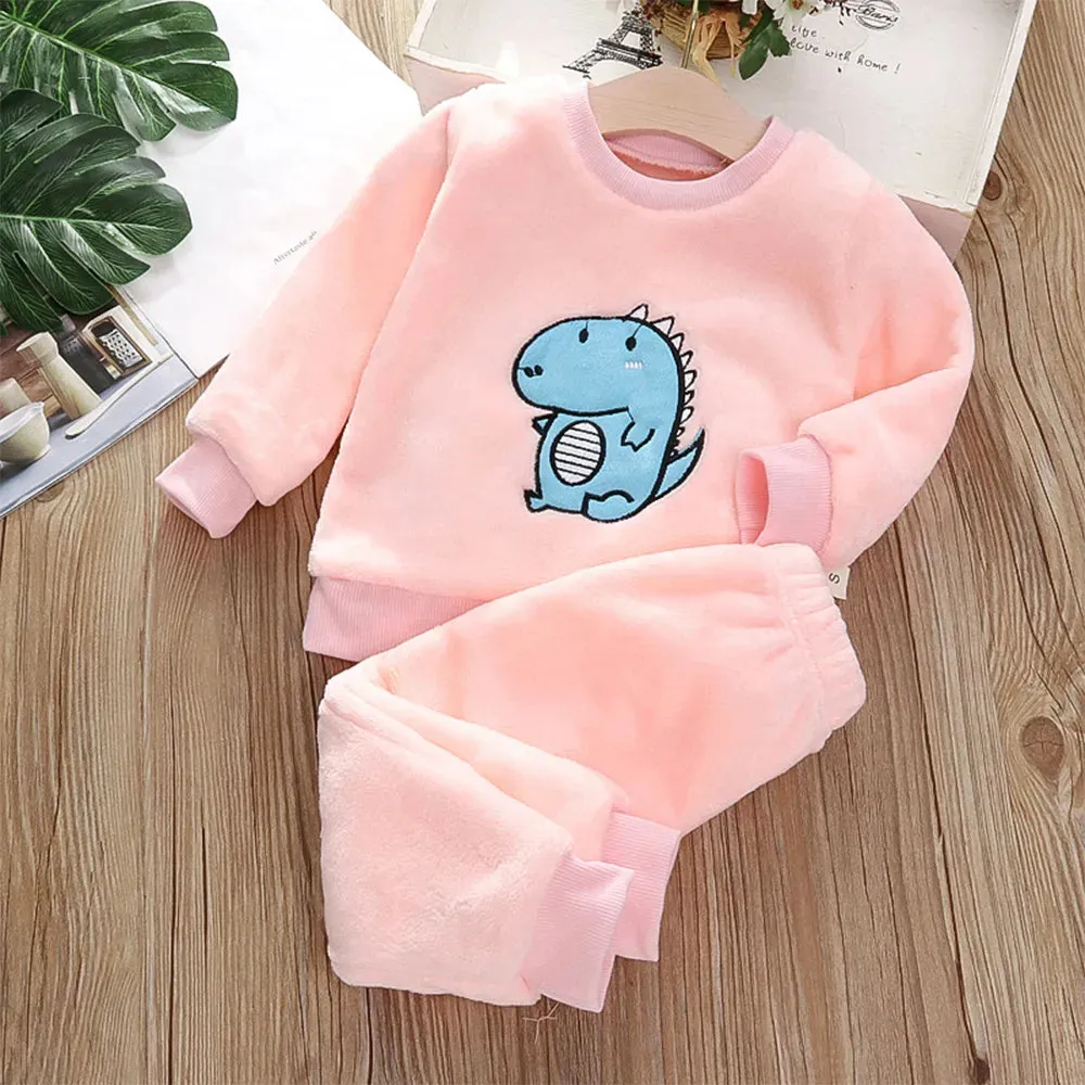 Kids Bear Leader Design Thick Coral Velvet Homewear Set