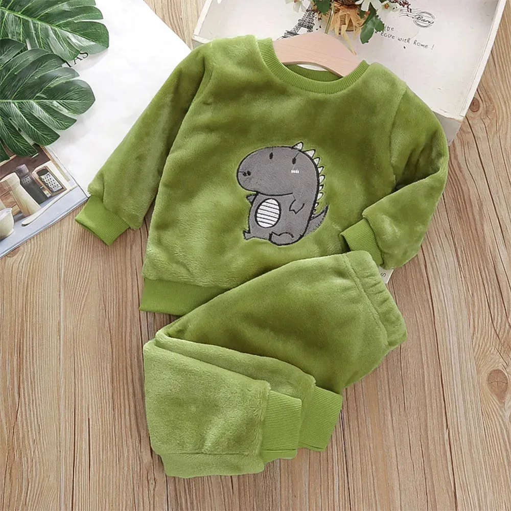 Kids Bear Leader Design Thick Coral Velvet Homewear Set