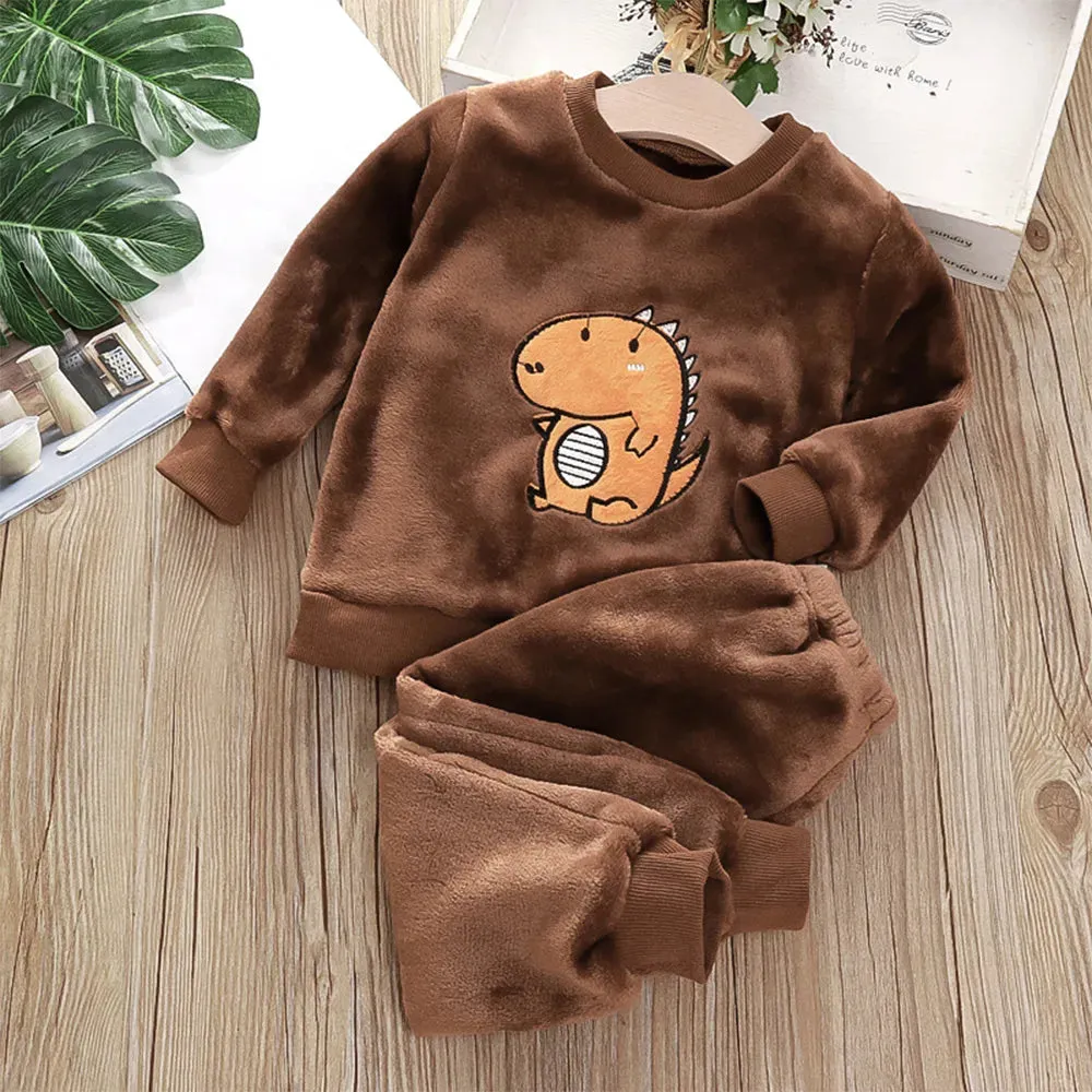 Kids Bear Leader Design Thick Coral Velvet Homewear Set
