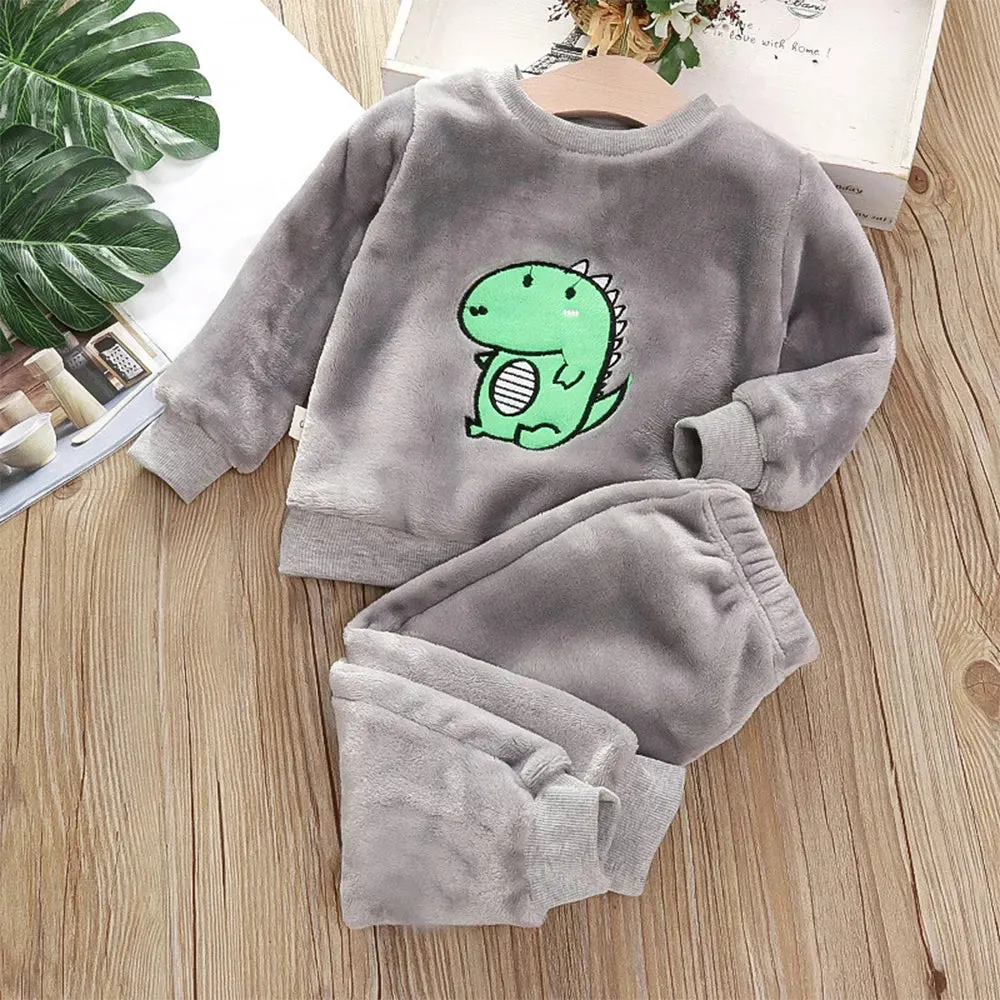 Kids Bear Leader Design Thick Coral Velvet Homewear Set