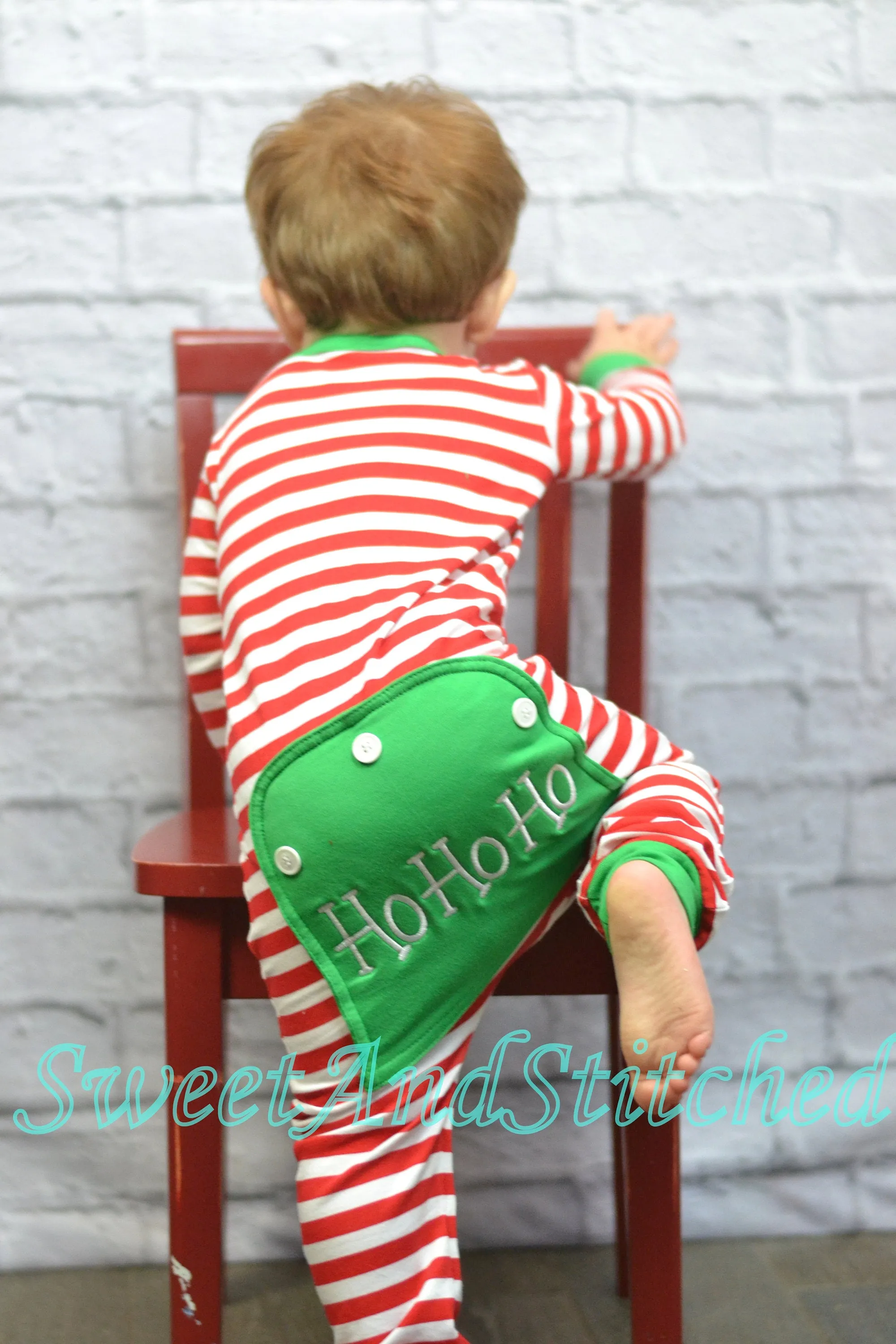 Kids monogrammed Christmas Pajamas (pjs, jammies) with faux butt flap