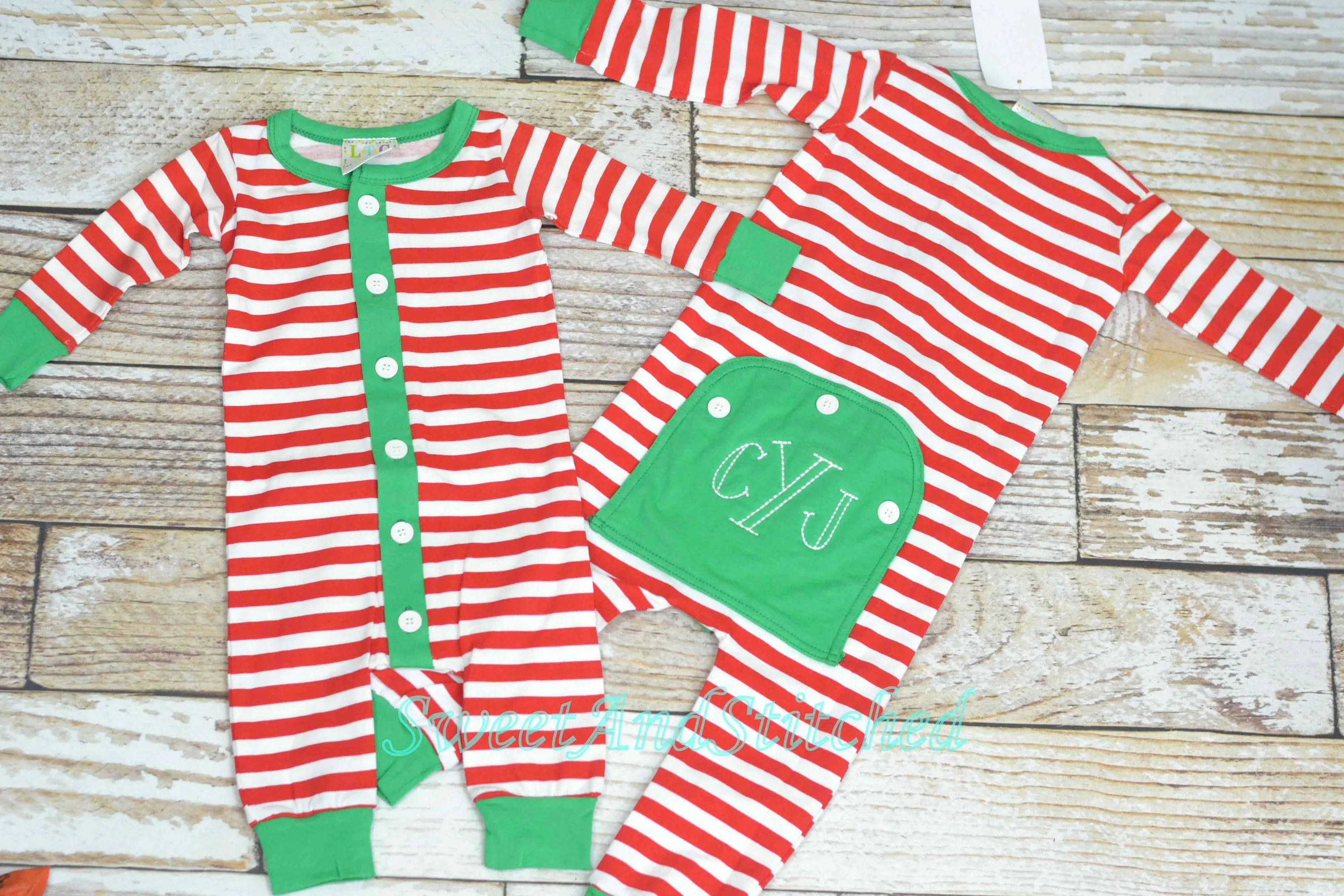 Kids monogrammed Christmas Pajamas (pjs, jammies) with faux butt flap