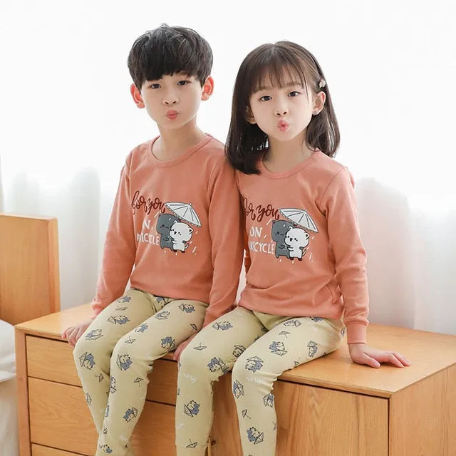 Kids Sleepwear baby girl spring cotton sets boys Homewear Pajamas children Pyjamas Kids Nightwear 2-13Y unisex teenage clothes