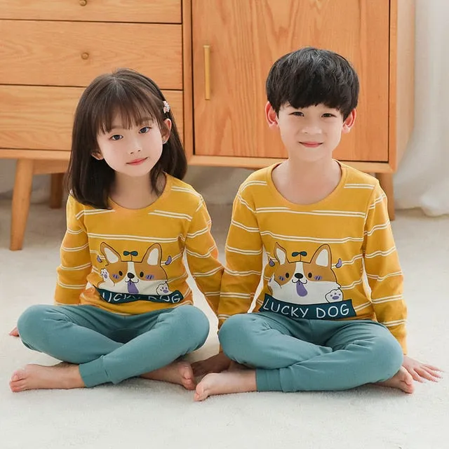 Kids Sleepwear baby girl spring cotton sets boys Homewear Pajamas children Pyjamas Kids Nightwear 2-13Y unisex teenage clothes