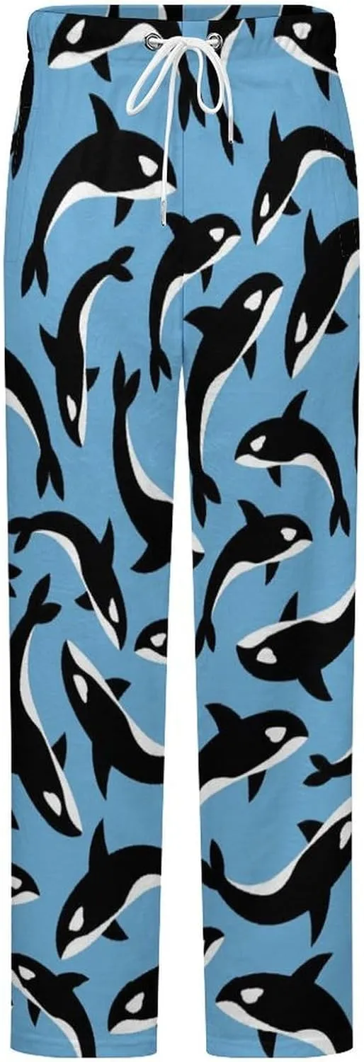 Killer Whales Orca Pattern Women's Flannel Pajama Pants Fleece Lounge Sleep Bottoms PJ