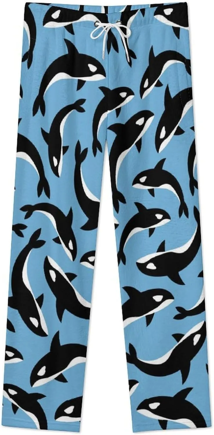 Killer Whales Orca Pattern Women's Flannel Pajama Pants Fleece Lounge Sleep Bottoms PJ