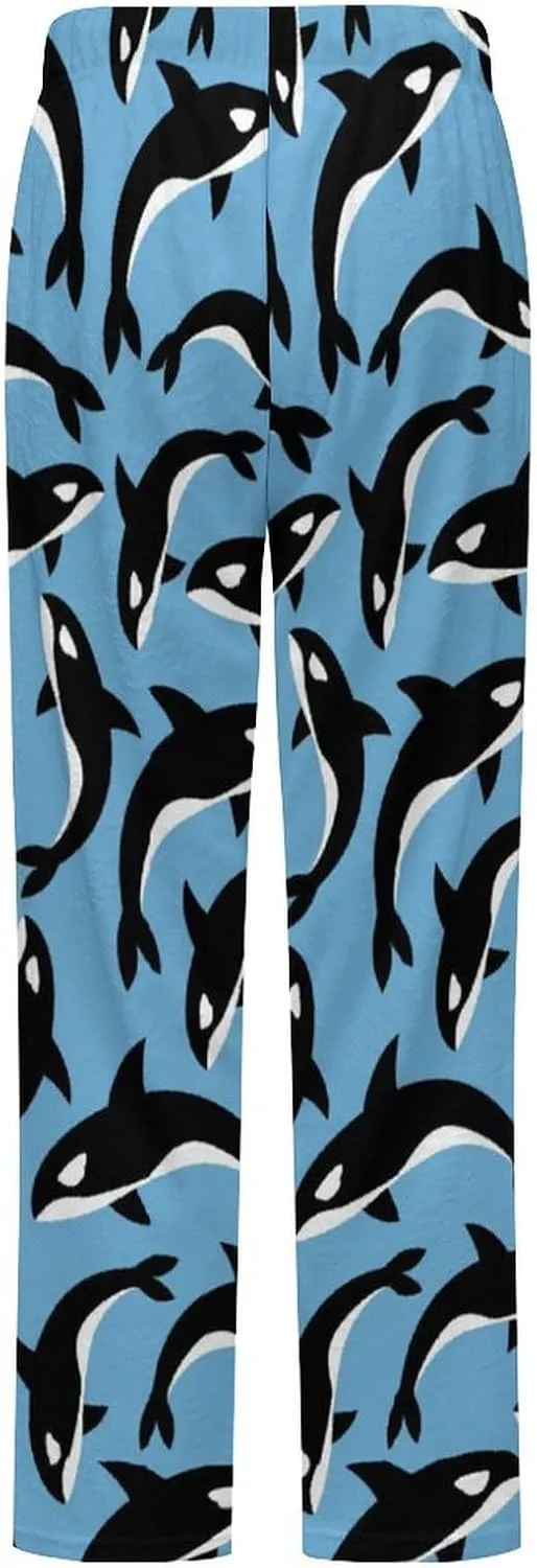 Killer Whales Orca Pattern Women's Flannel Pajama Pants Fleece Lounge Sleep Bottoms PJ
