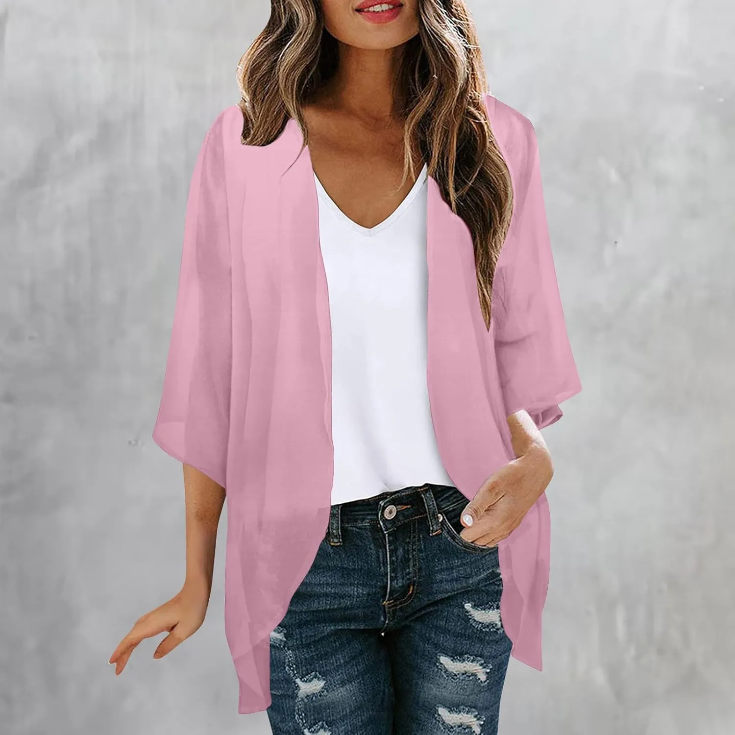 Kimono Cardigan for Women Ladies Summer Lightweight Puff Sleeve Cover Up Casual Tops Beach Clothes
