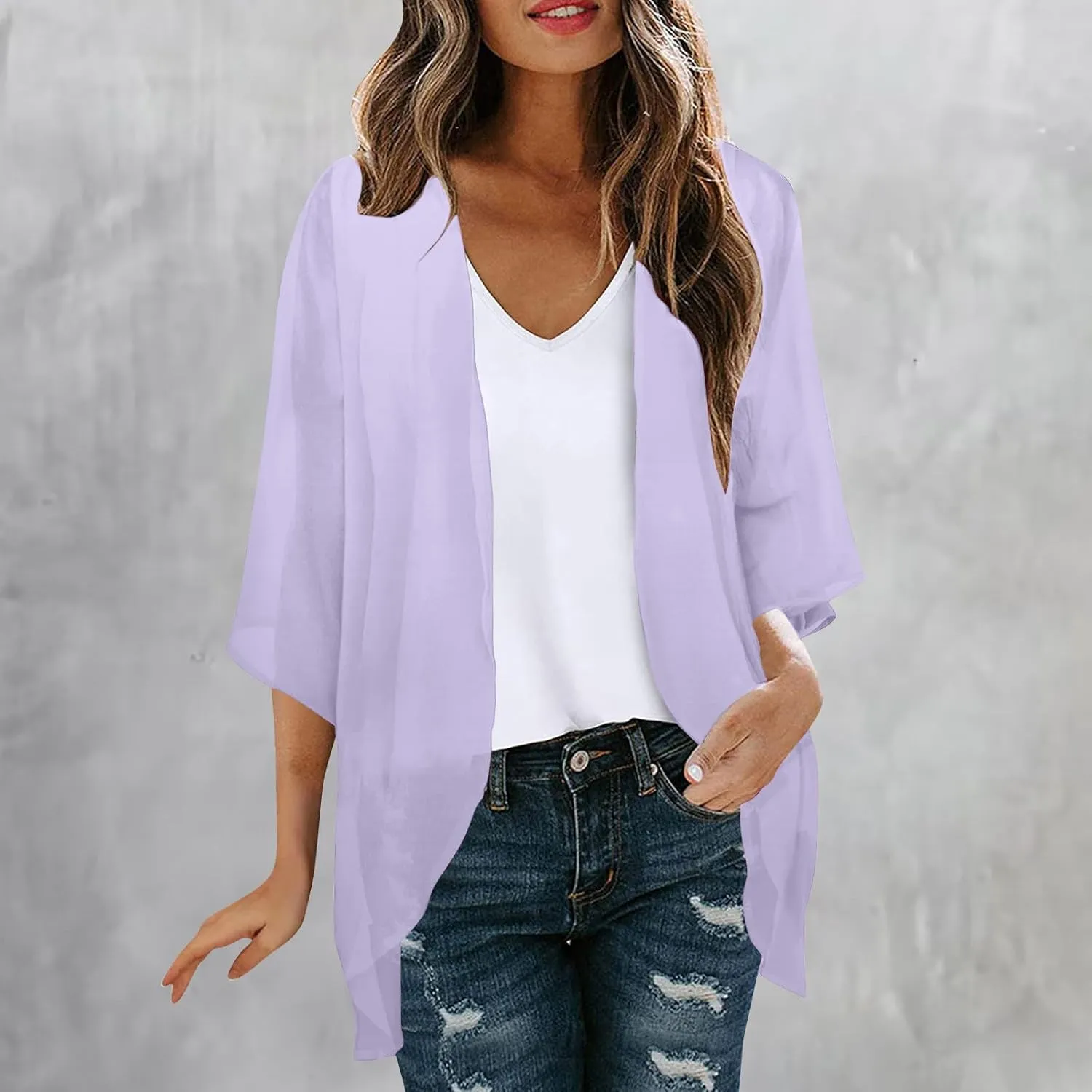 Kimono Cardigan for Women Ladies Summer Lightweight Puff Sleeve Cover Up Casual Tops Beach Clothes