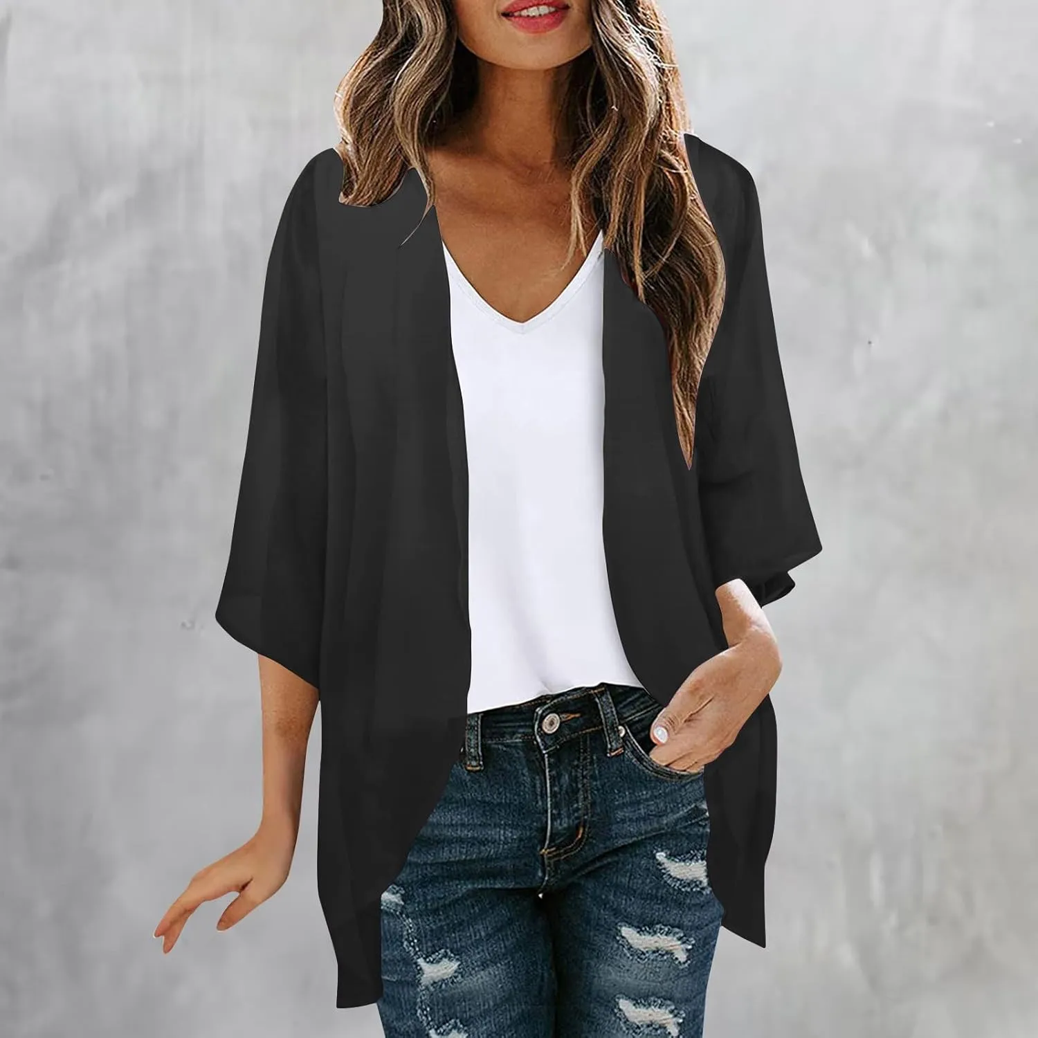Kimono Cardigan for Women Ladies Summer Lightweight Puff Sleeve Cover Up Casual Tops Beach Clothes