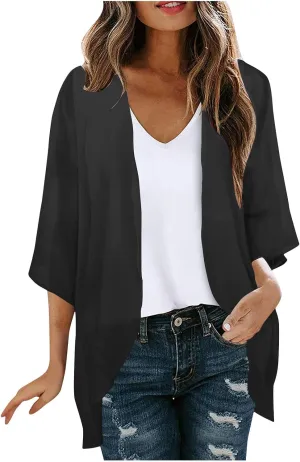 Kimono Cardigan for Women Ladies Summer Lightweight Puff Sleeve Cover Up Casual Tops Beach Clothes