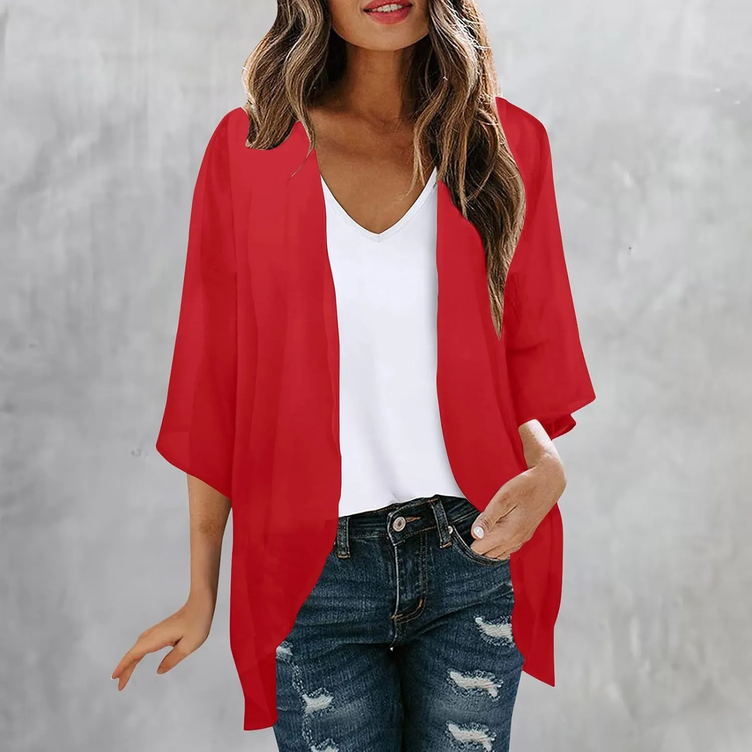 Kimono Cardigan for Women Ladies Summer Lightweight Puff Sleeve Cover Up Casual Tops Beach Clothes