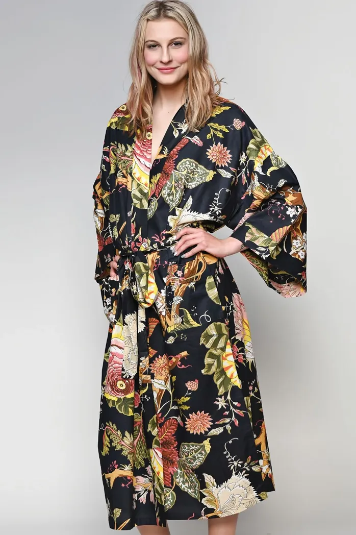 Kimono Robe - Black & Rose