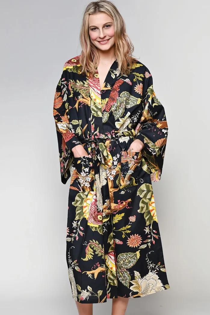 Kimono Robe - Black & Rose