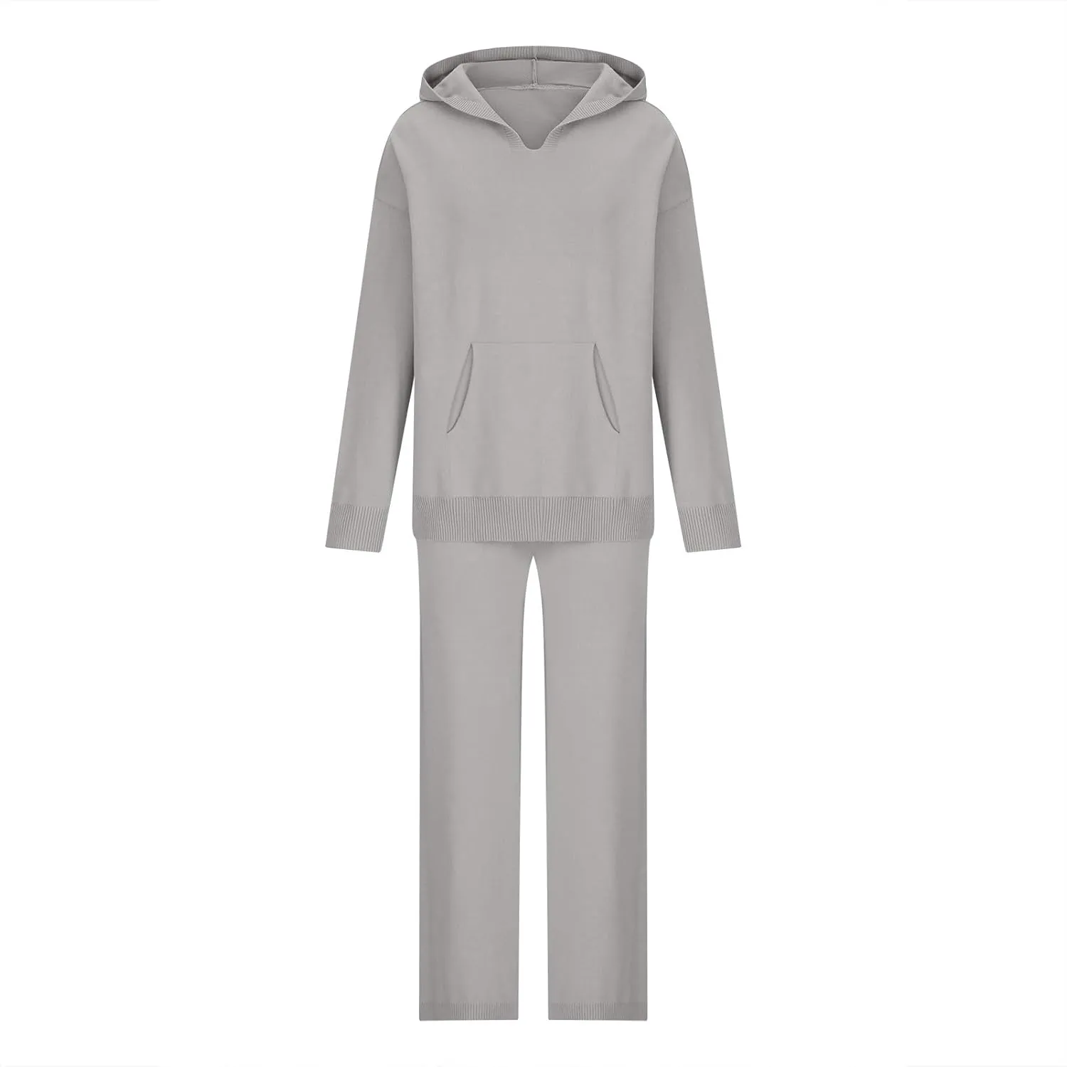 Knit Loungewear for Women 2 Piece Fashion Sweater Sets Ribbed Pullover Tops and Wide Leg Pants Matching Lounge Sets