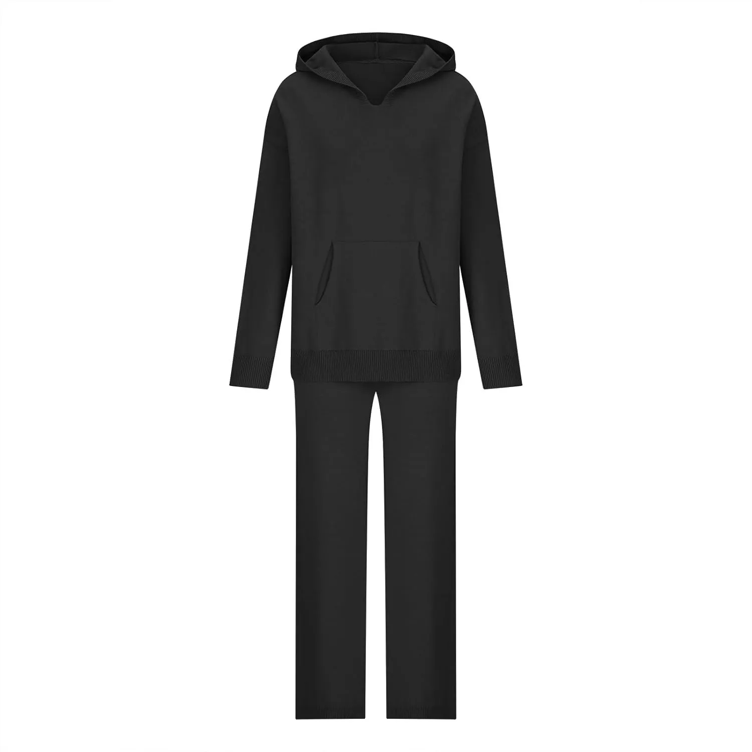 Knit Loungewear for Women 2 Piece Fashion Sweater Sets Ribbed Pullover Tops and Wide Leg Pants Matching Lounge Sets