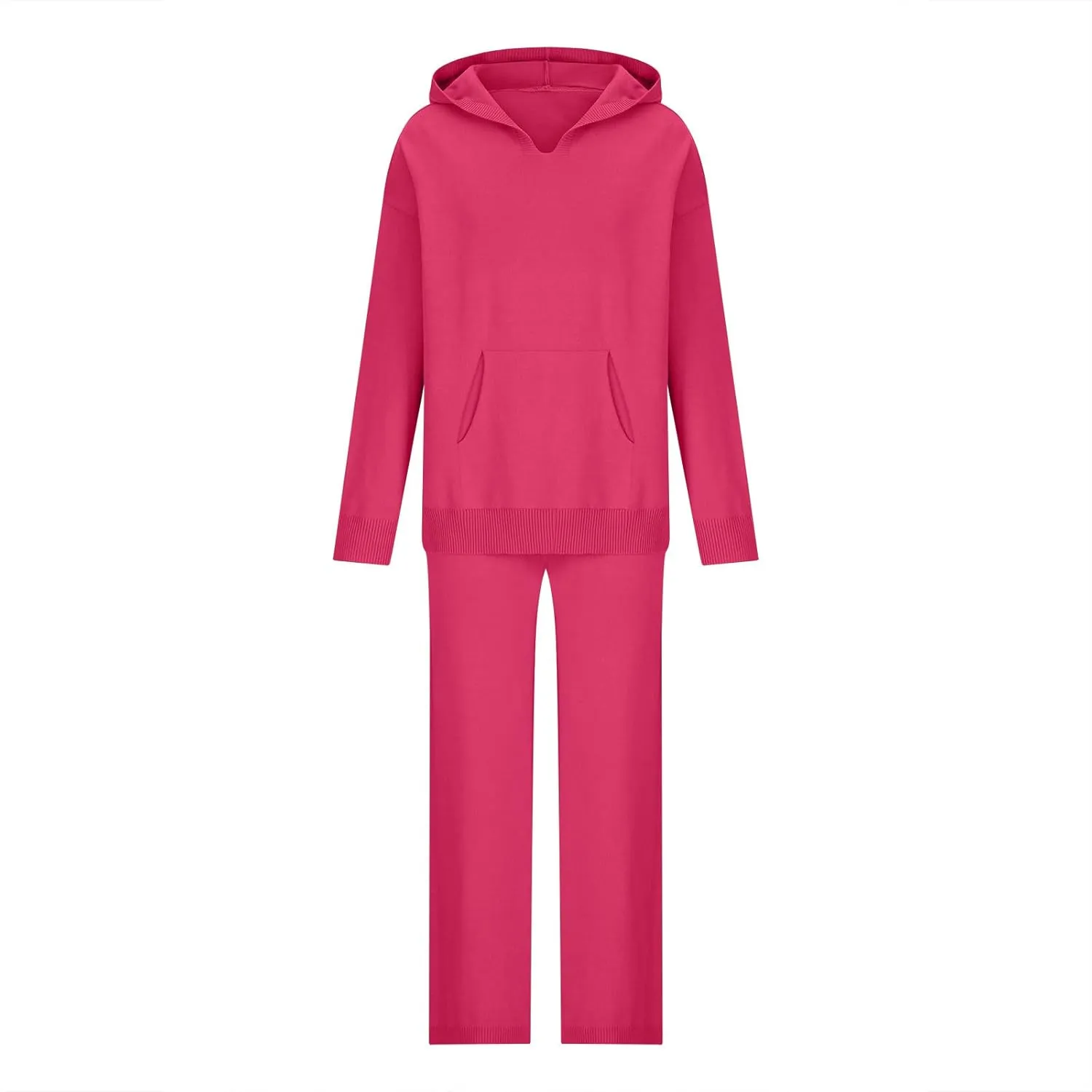 Knit Loungewear for Women 2 Piece Fashion Sweater Sets Ribbed Pullover Tops and Wide Leg Pants Matching Lounge Sets