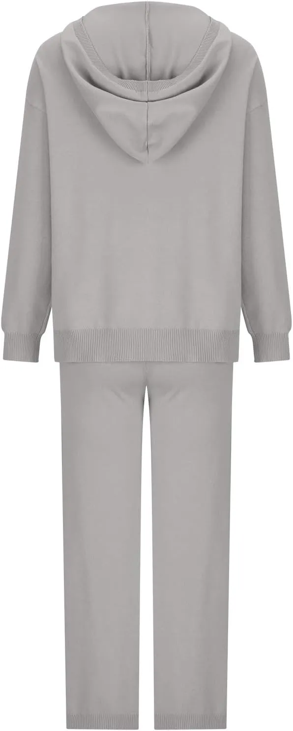 Knit Loungewear for Women 2 Piece Fashion Sweater Sets Ribbed Pullover Tops and Wide Leg Pants Matching Lounge Sets