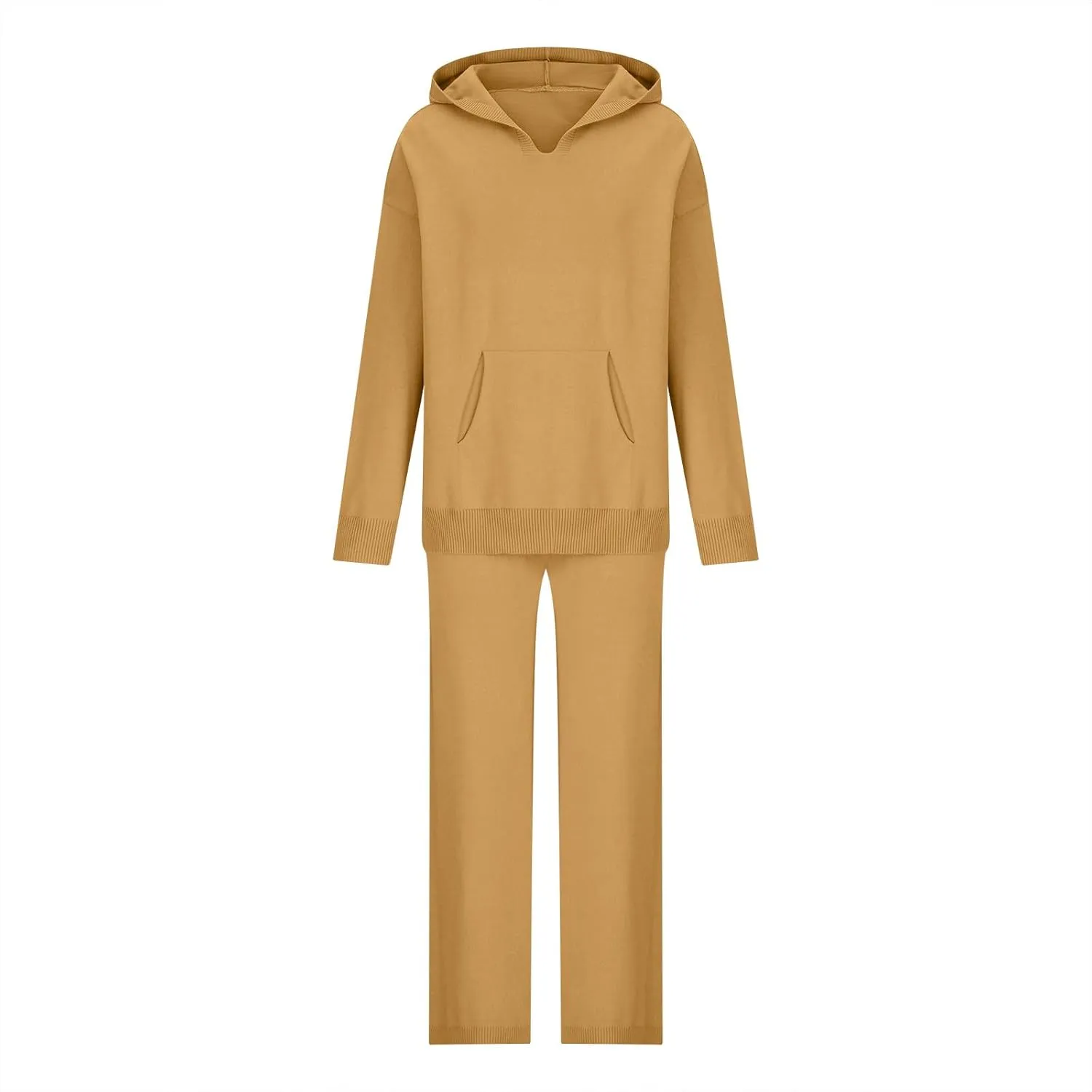 Knit Loungewear for Women 2 Piece Fashion Sweater Sets Ribbed Pullover Tops and Wide Leg Pants Matching Lounge Sets