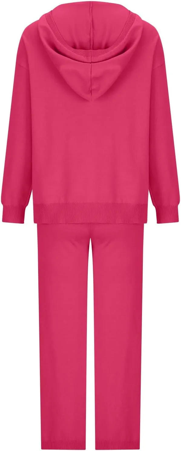 Knit Loungewear for Women 2 Piece Fashion Sweater Sets Ribbed Pullover Tops and Wide Leg Pants Matching Lounge Sets