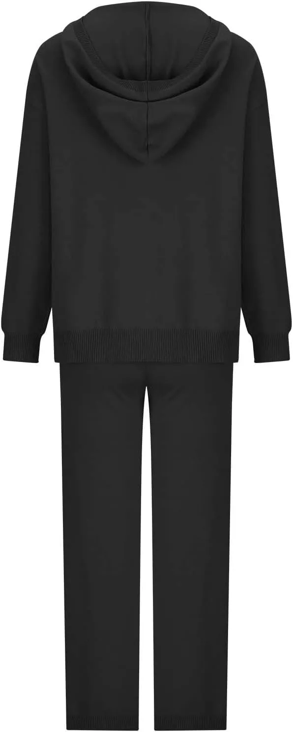Knit Loungewear for Women 2 Piece Fashion Sweater Sets Ribbed Pullover Tops and Wide Leg Pants Matching Lounge Sets
