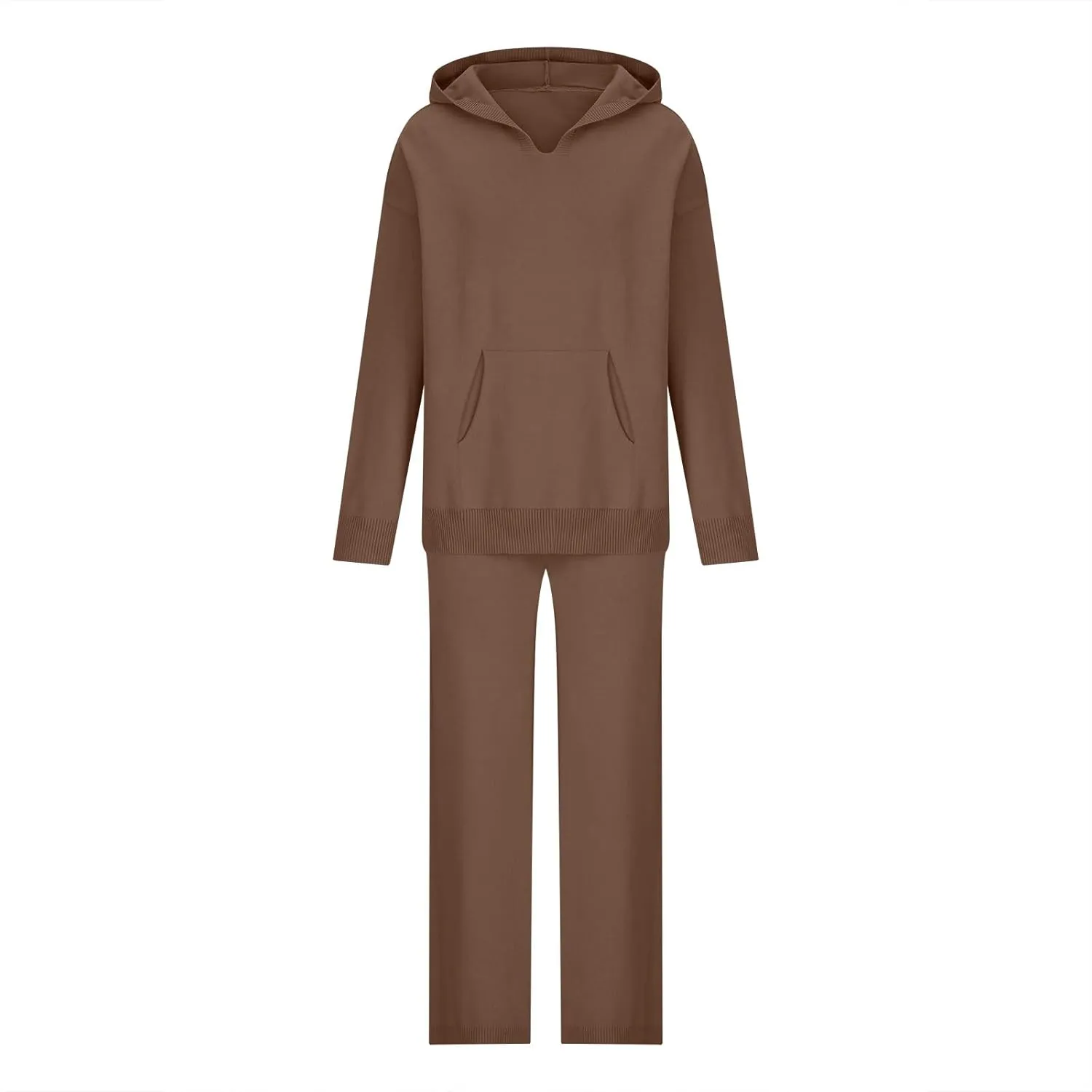 Knit Loungewear for Women 2 Piece Fashion Sweater Sets Ribbed Pullover Tops and Wide Leg Pants Matching Lounge Sets