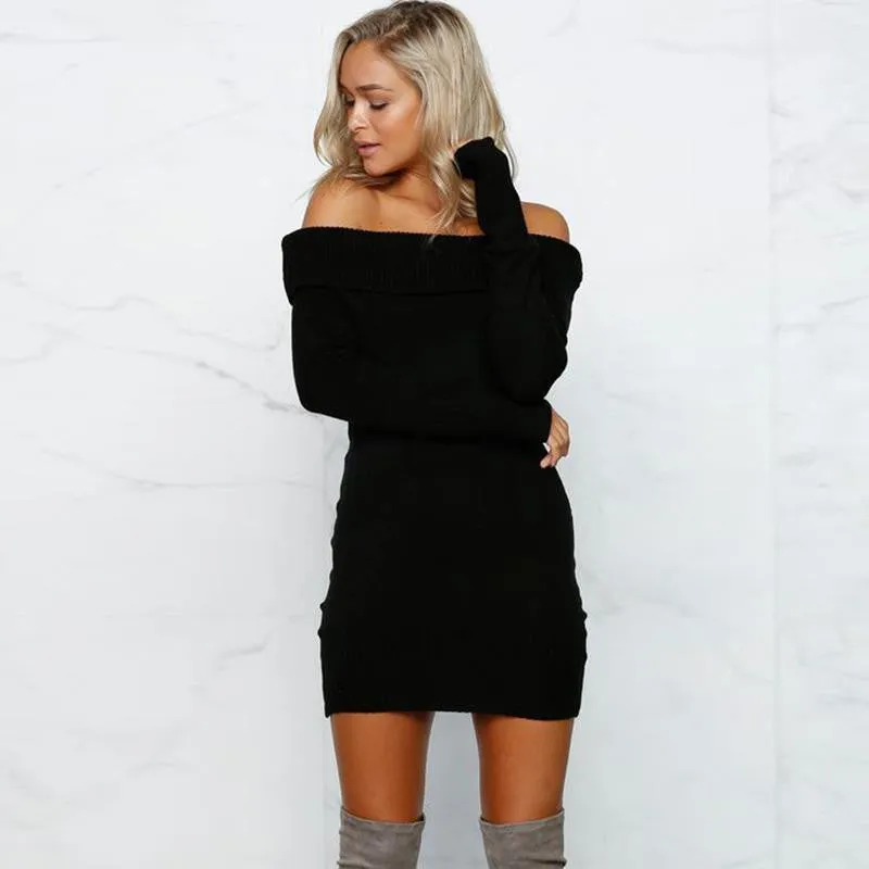 Knitted Bodycon Boat Neck Dress