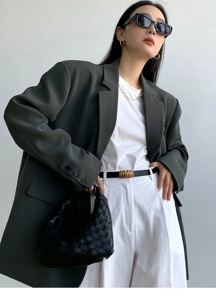 Korean Fashion Long Oversized Blazer Gray
