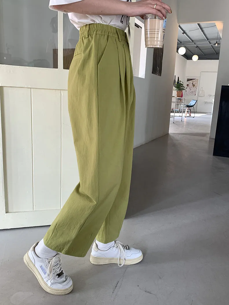 [Korean Style] 2 Color Cinched Waist Pleated Trousers
