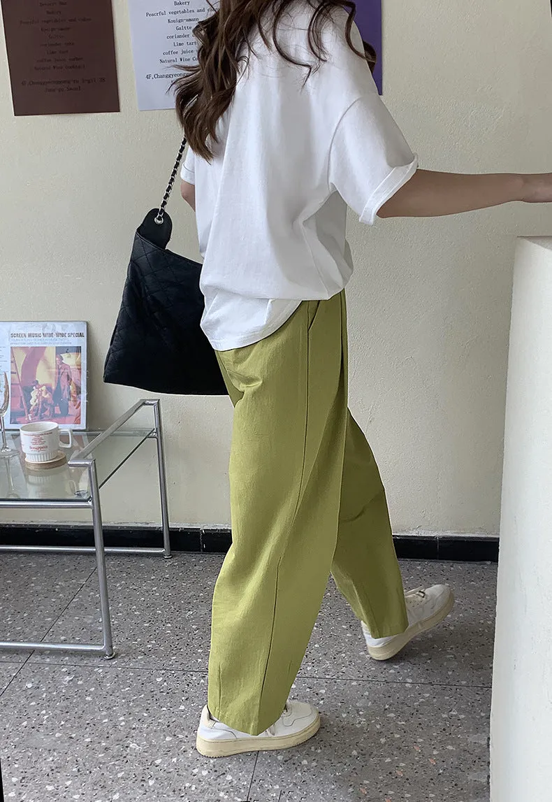 [Korean Style] 2 Color Cinched Waist Pleated Trousers