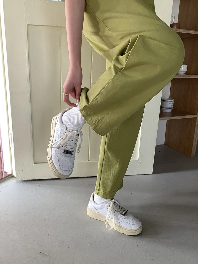 [Korean Style] 2 Color Cinched Waist Pleated Trousers