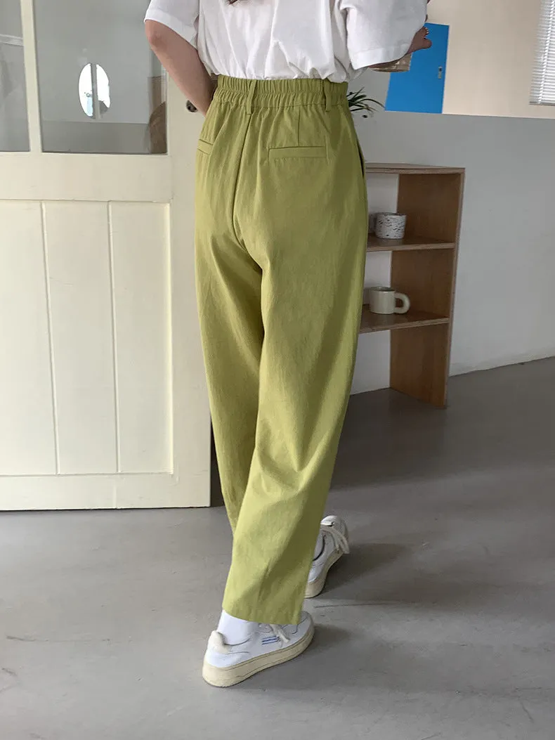 [Korean Style] 2 Color Cinched Waist Pleated Trousers