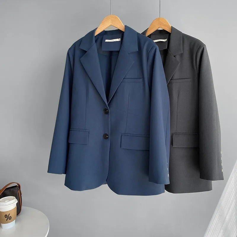 [Korean Style] Embroidery Single Breasted Loose Fit Blazer