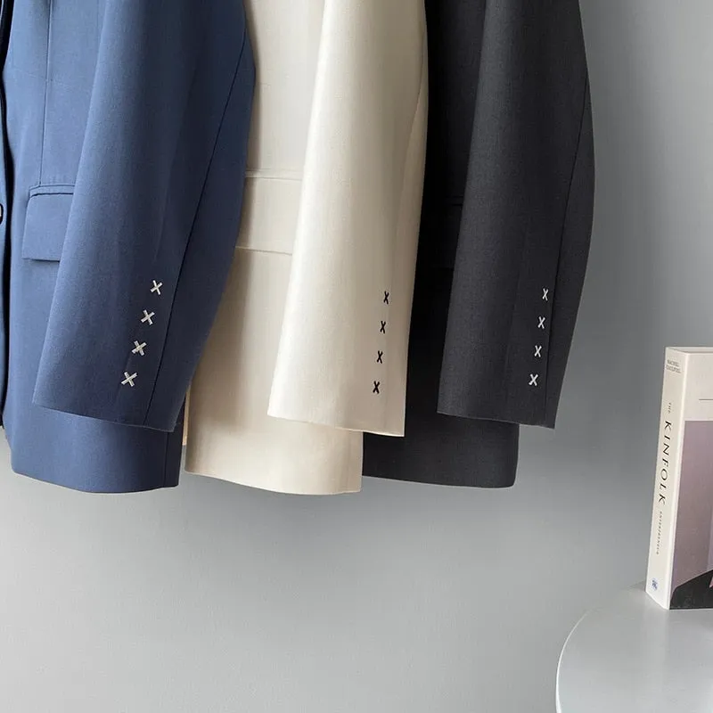 [Korean Style] Embroidery Single Breasted Loose Fit Blazer