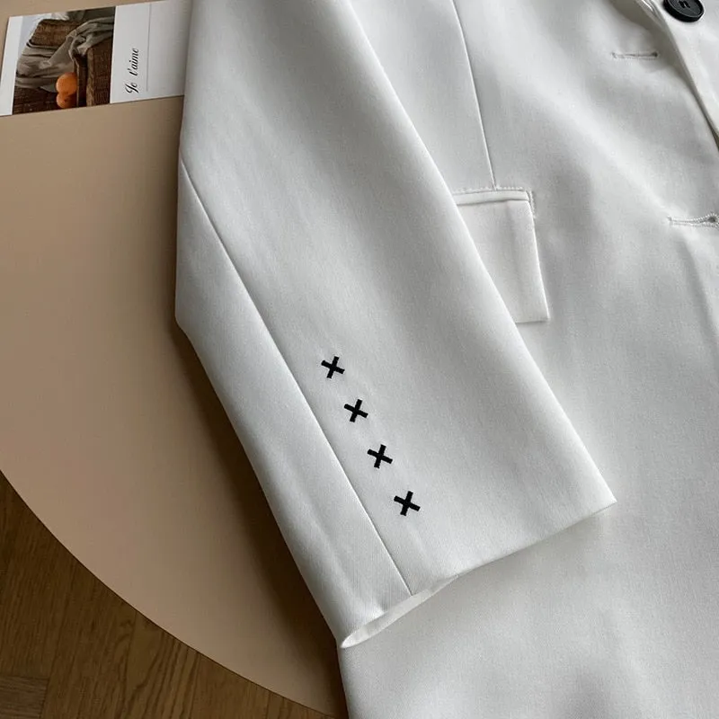 [Korean Style] Embroidery Single Breasted Loose Fit Blazer