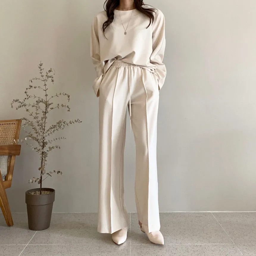 [Korean Style] Jaylyn Minimal Sweatshirt Drawstring Pants 2 Piece Set