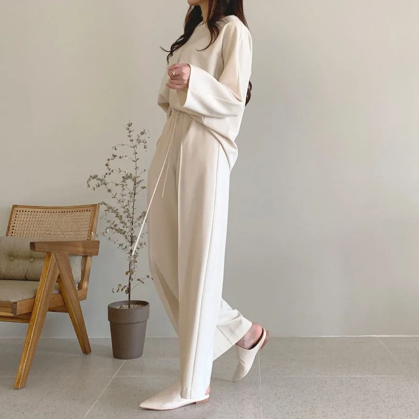[Korean Style] Jaylyn Minimal Sweatshirt Drawstring Pants 2 Piece Set