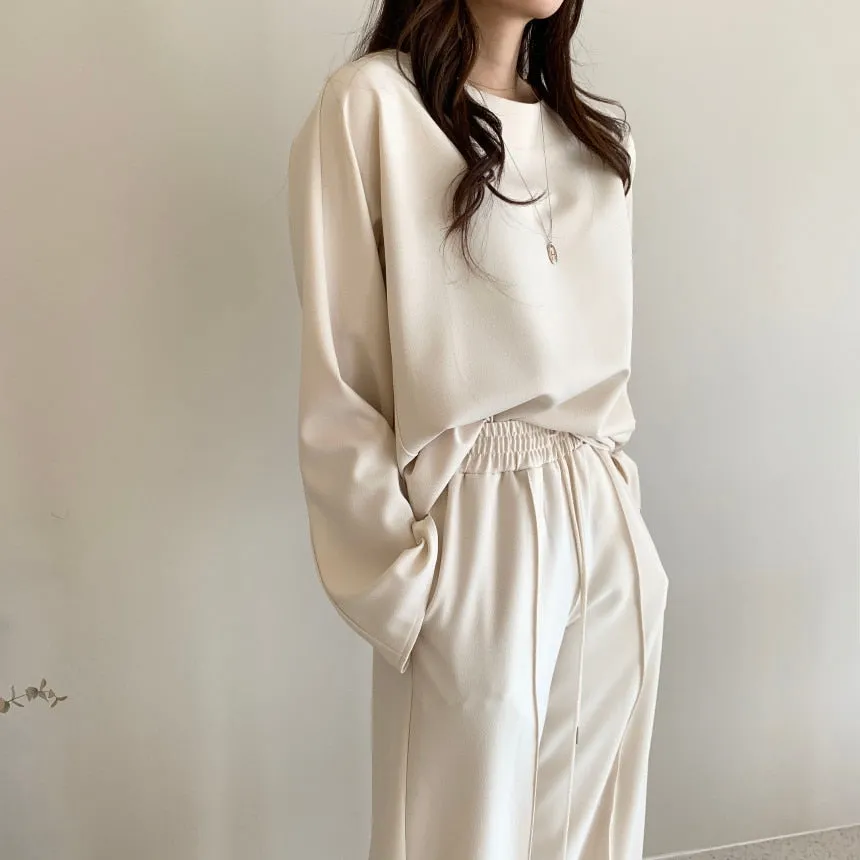 [Korean Style] Jaylyn Minimal Sweatshirt Drawstring Pants 2 Piece Set