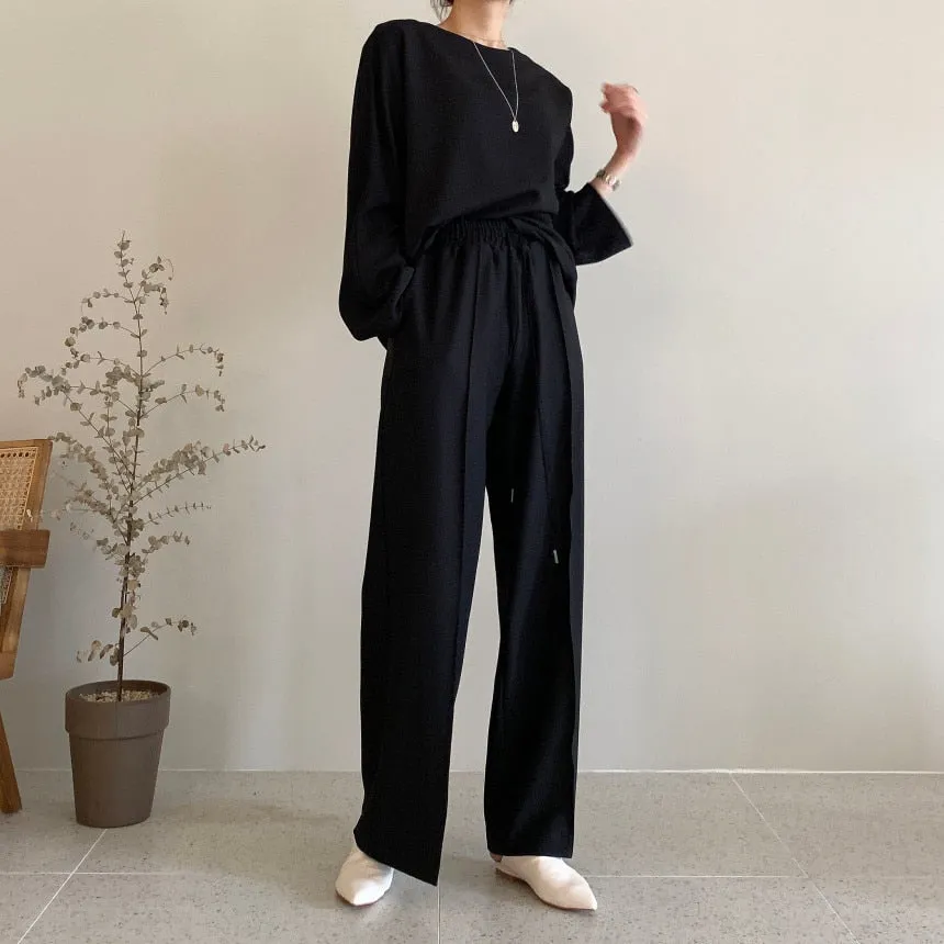 [Korean Style] Jaylyn Minimal Sweatshirt Drawstring Pants 2 Piece Set