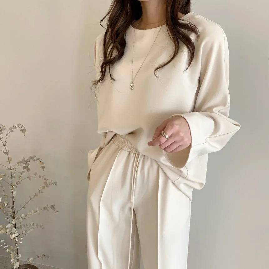 [Korean Style] Jaylyn Minimal Sweatshirt Drawstring Pants 2 Piece Set