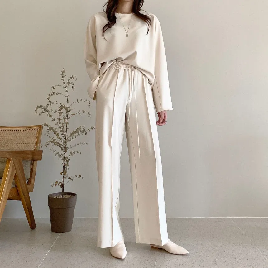 [Korean Style] Jaylyn Minimal Sweatshirt Drawstring Pants 2 Piece Set