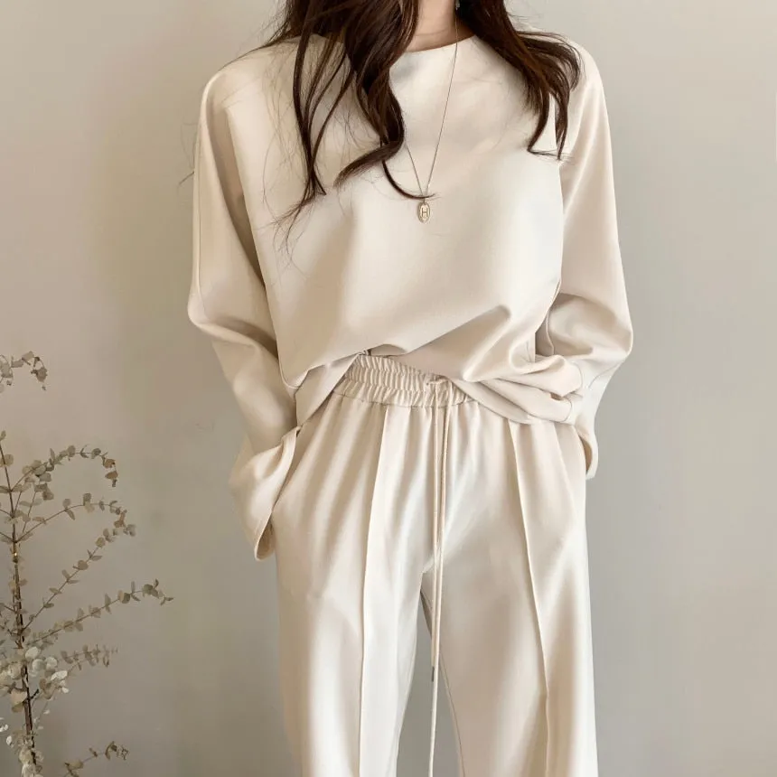 [Korean Style] Jaylyn Minimal Sweatshirt Drawstring Pants 2 Piece Set