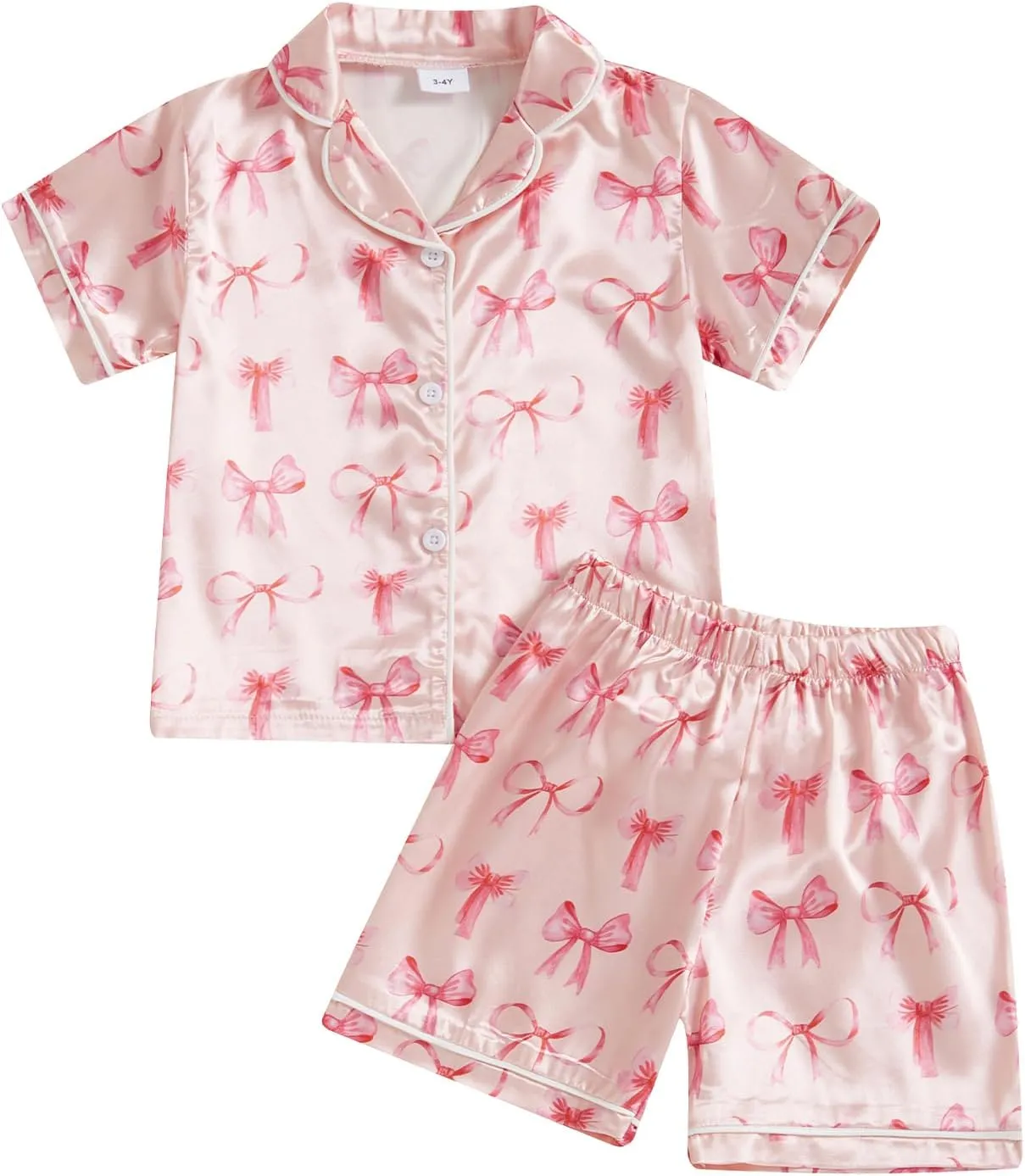 Kuriozud Toddler Baby Kids Satin Pajamas Short Sleeve Button Down 2 Piece Pajama Set Little Girl Sleepwear Summer Pajamas
