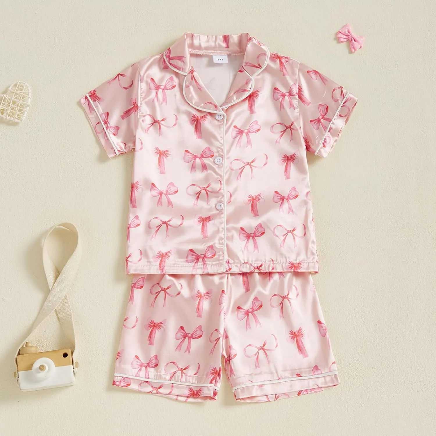 Kuriozud Toddler Baby Kids Satin Pajamas Short Sleeve Button Down 2 Piece Pajama Set Little Girl Sleepwear Summer Pajamas